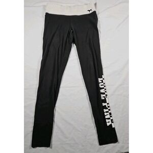 Victoria's Secretpink Size S/P Yoga Pants‎ Black w/ Gray Top "Love Pink" On Leg